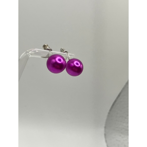 Purple 10mm Round Faux Pearls Stud Earrings! - Picture 3 of 7